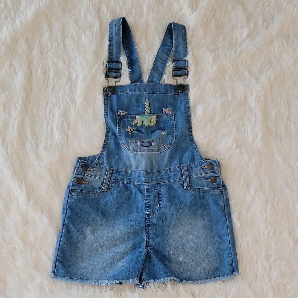 Free Style Denim Shortalls Unicorn Size 8 Girls NWT